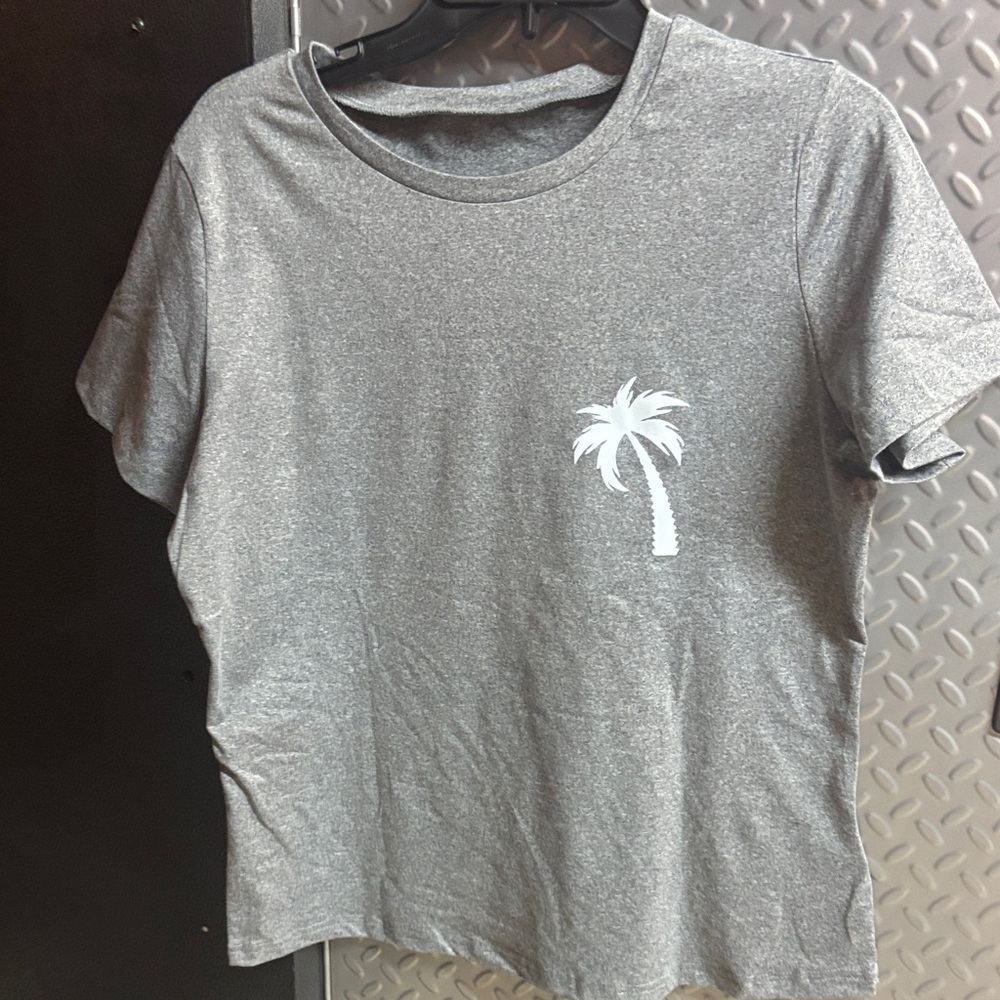 SHEIN Heather Gray Tee with White Palm Design